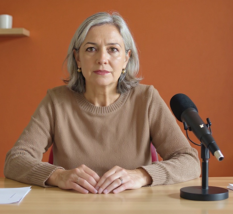 La présentatrice de la chaîne YouTube Retraite Exacte, à son bureau
